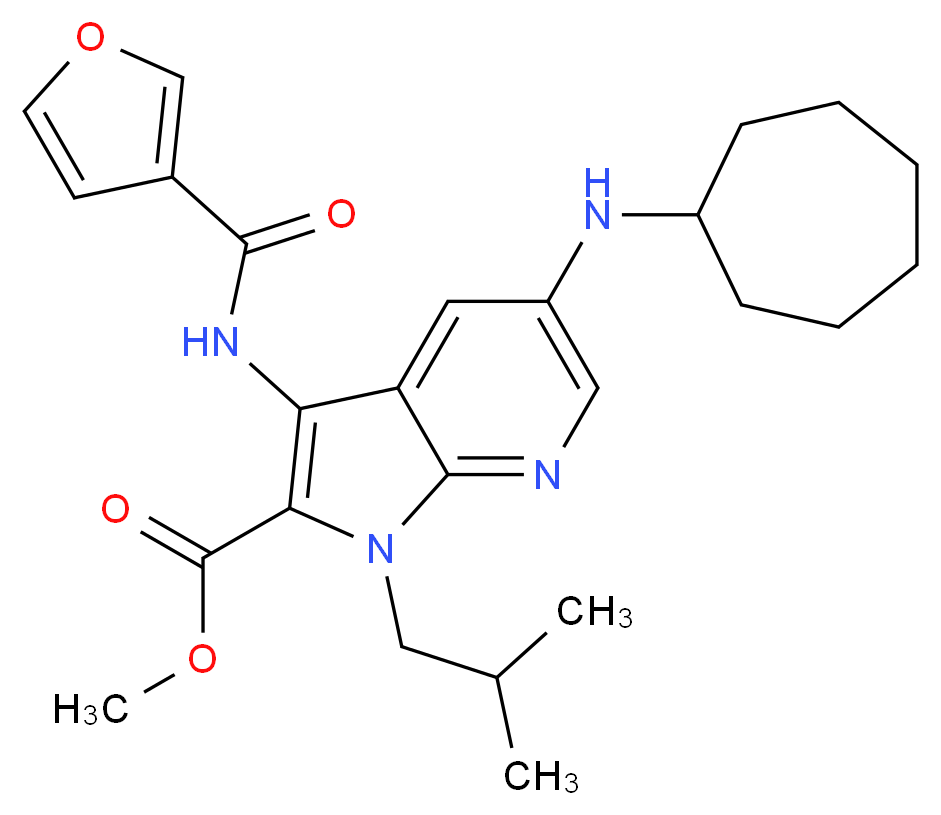 methyl 5-(cycloheptylamino)-3-(3-furoylamino)-1-isobutyl-1H-pyrrolo[2,3-b]pyridine-2-carboxylate_Molecular_structure_CAS_)