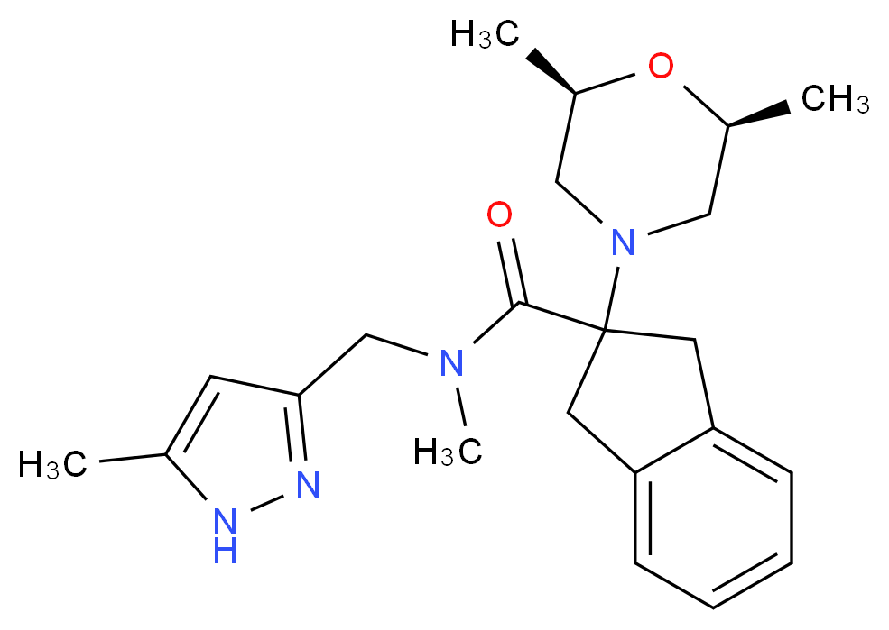2-[(2R*,6S*)-2,6-dimethyl-4-morpholinyl]-N-methyl-N-[(5-methyl-1H-pyrazol-3-yl)methyl]-2-indanecarboxamide_Molecular_structure_CAS_)