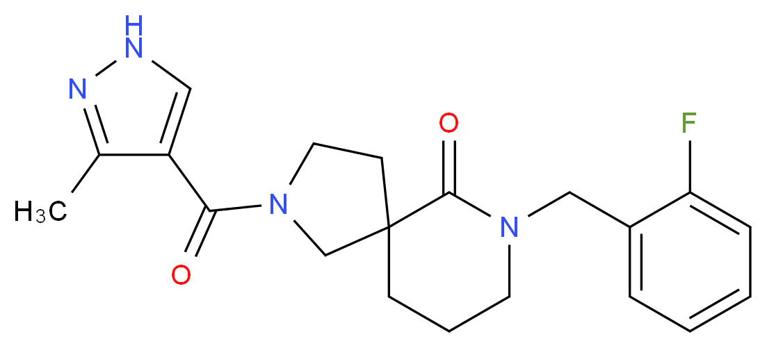 7-(2-fluorobenzyl)-2-[(3-methyl-1H-pyrazol-4-yl)carbonyl]-2,7-diazaspiro[4.5]decan-6-one_Molecular_structure_CAS_)