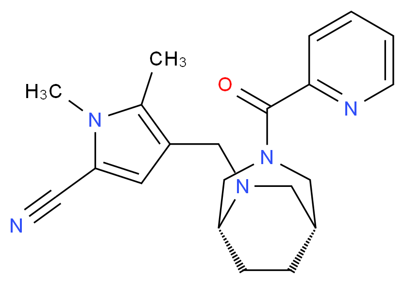 1,5-dimethyl-4-{[(1R*,5R*)-3-(2-pyridinylcarbonyl)-3,6-diazabicyclo[3.2.2]non-6-yl]methyl}-1H-pyrrole-2-carbonitrile_Molecular_structure_CAS_)