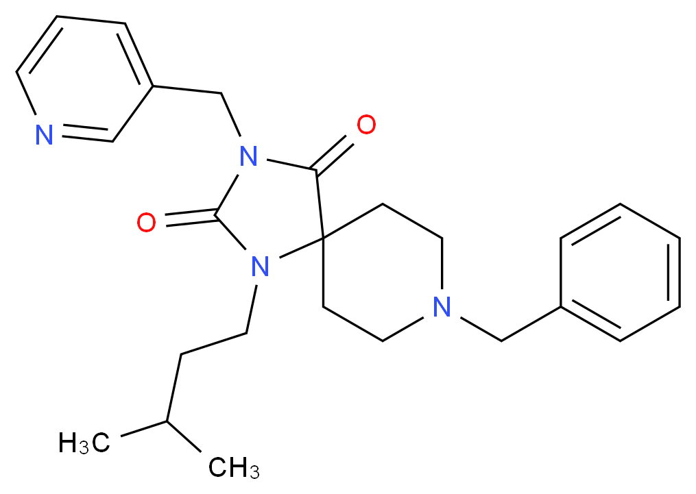 8-benzyl-1-(3-methylbutyl)-3-(3-pyridinylmethyl)-1,3,8-triazaspiro[4.5]decane-2,4-dione_Molecular_structure_CAS_)