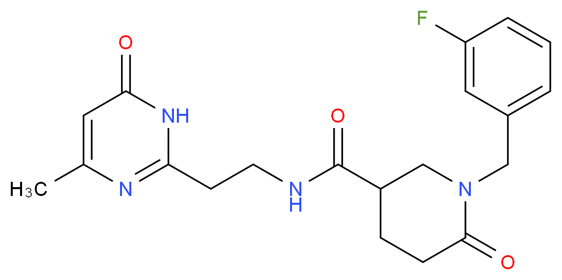 1-(3-fluorobenzyl)-N-[2-(4-methyl-6-oxo-1,6-dihydro-2-pyrimidinyl)ethyl]-6-oxo-3-piperidinecarboxamide_Molecular_structure_CAS_)