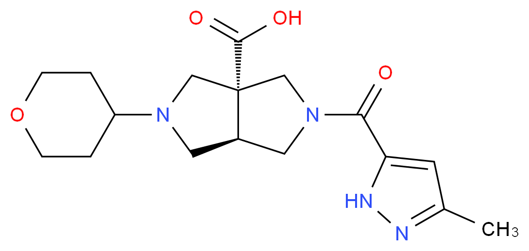 (3aR*,6aR*)-2-[(3-methyl-1H-pyrazol-5-yl)carbonyl]-5-(tetrahydro-2H-pyran-4-yl)hexahydropyrrolo[3,4-c]pyrrole-3a(1H)-carboxylic acid_Molecular_structure_CAS_)
