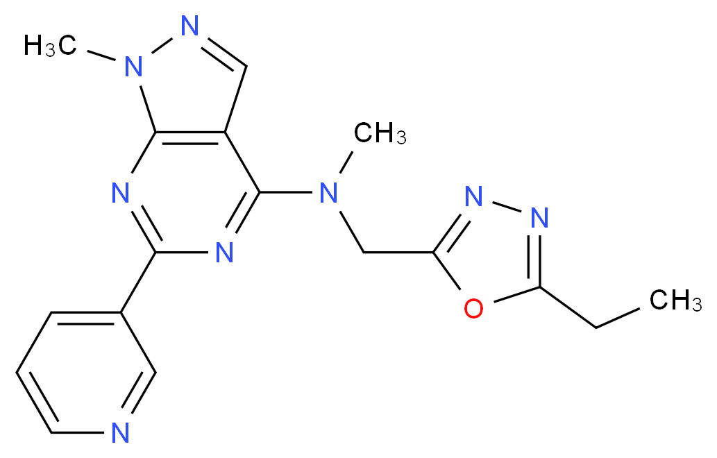 N-[(5-ethyl-1,3,4-oxadiazol-2-yl)methyl]-N,1-dimethyl-6-(3-pyridinyl)-1H-pyrazolo[3,4-d]pyrimidin-4-amine_Molecular_structure_CAS_)