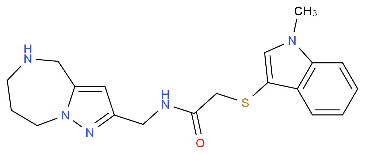 2-[(1-methyl-1H-indol-3-yl)thio]-N-(5,6,7,8-tetrahydro-4H-pyrazolo[1,5-a][1,4]diazepin-2-ylmethyl)acetamide_Molecular_structure_CAS_)