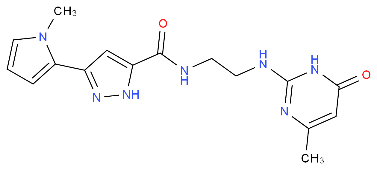 N-{2-[(4-methyl-6-oxo-1,6-dihydro-2-pyrimidinyl)amino]ethyl}-3-(1-methyl-1H-pyrrol-2-yl)-1H-pyrazole-5-carboxamide_Molecular_structure_CAS_)