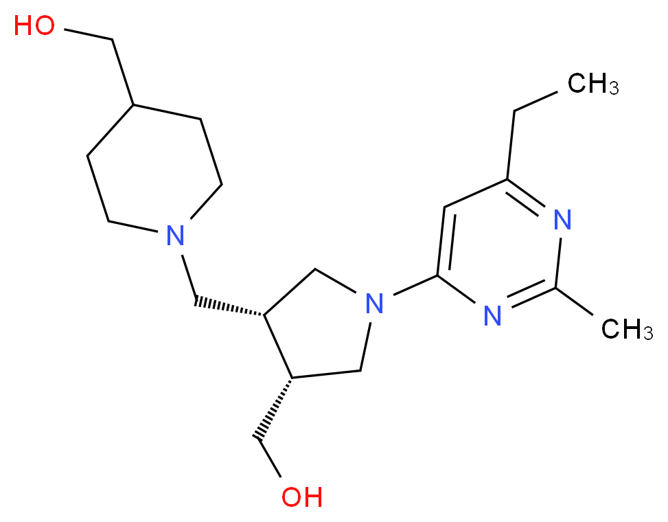 ((3R*,4R*)-1-(6-ethyl-2-methylpyrimidin-4-yl)-4-{[4-(hydroxymethyl)piperidin-1-yl]methyl}pyrrolidin-3-yl)methanol_Molecular_structure_CAS_)