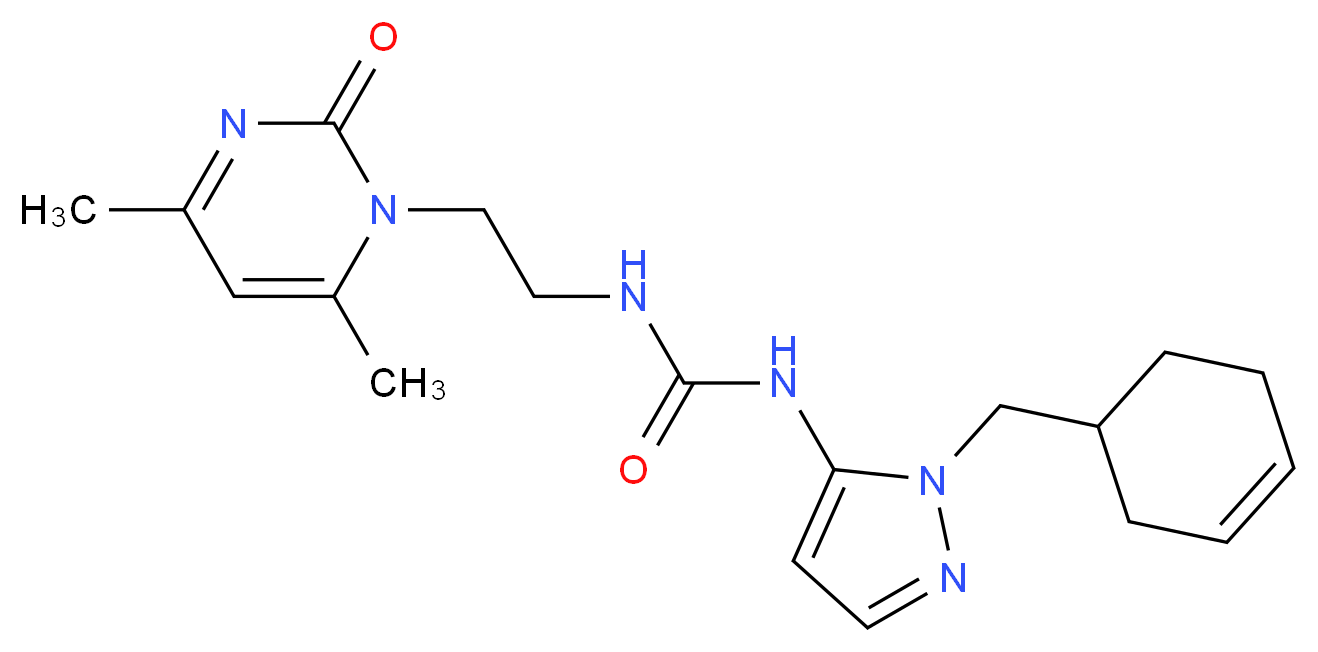 N-[1-(cyclohex-3-en-1-ylmethyl)-1H-pyrazol-5-yl]-N'-[2-(4,6-dimethyl-2-oxopyrimidin-1(2H)-yl)ethyl]urea_Molecular_structure_CAS_)