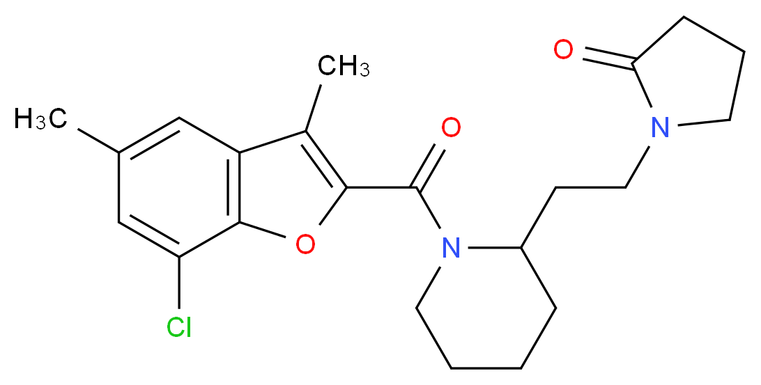 1-(2-{1-[(7-chloro-3,5-dimethyl-1-benzofuran-2-yl)carbonyl]-2-piperidinyl}ethyl)-2-pyrrolidinone_Molecular_structure_CAS_)