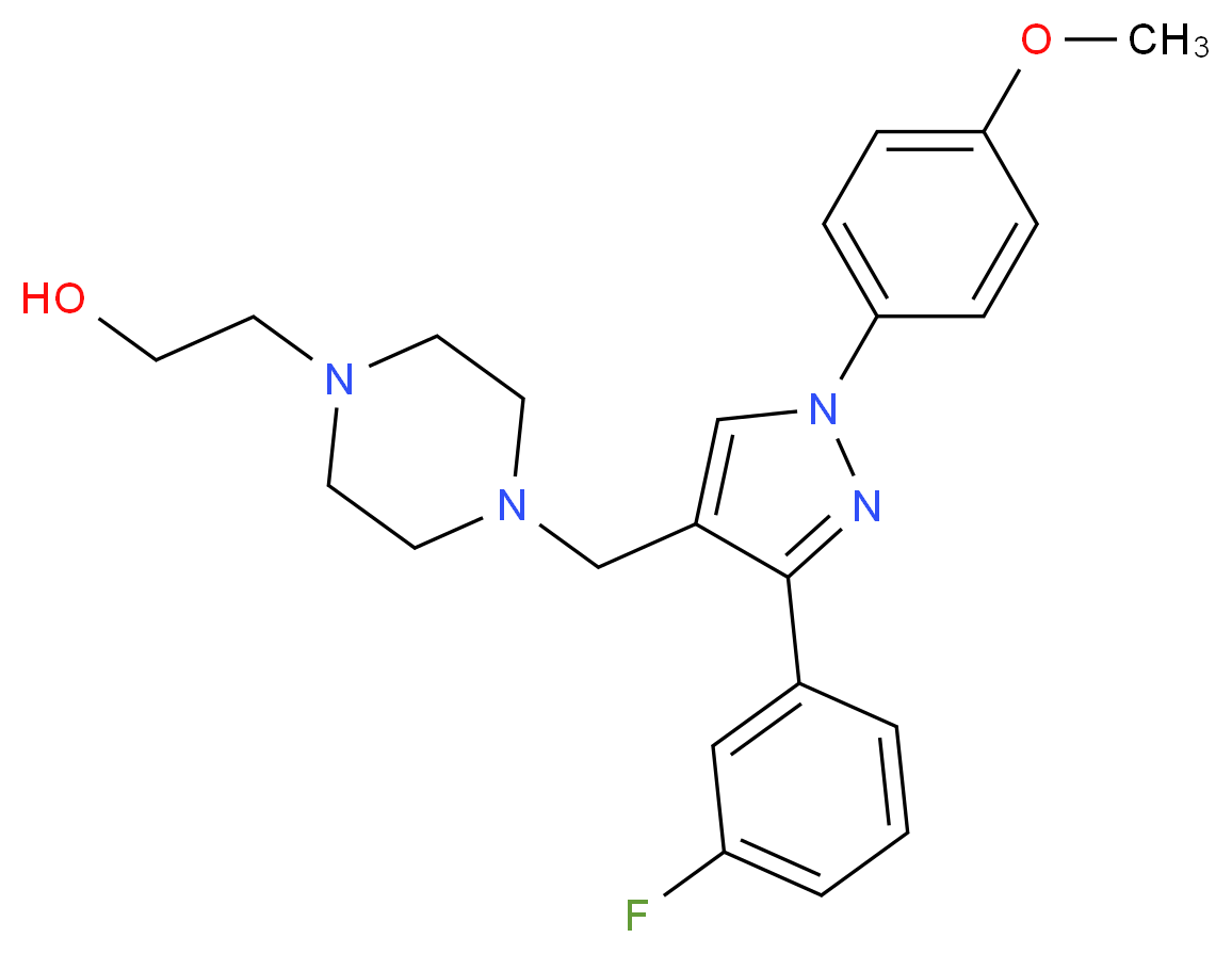 2-(4-{[3-(3-fluorophenyl)-1-(4-methoxyphenyl)-1H-pyrazol-4-yl]methyl}-1-piperazinyl)ethanol_Molecular_structure_CAS_)