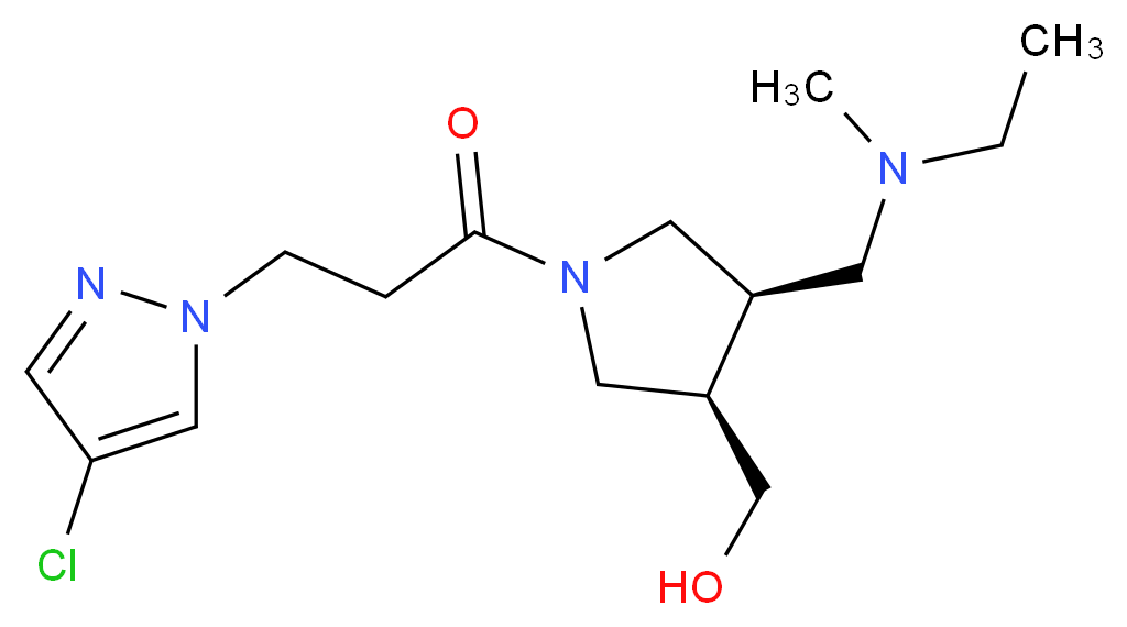 ((3R*,4R*)-1-[3-(4-chloro-1H-pyrazol-1-yl)propanoyl]-4-{[ethyl(methyl)amino]methyl}-3-pyrrolidinyl)methanol_Molecular_structure_CAS_)