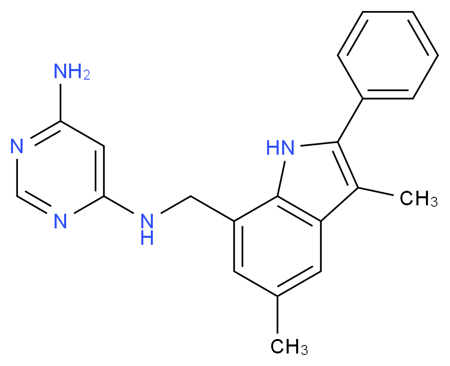 N-[(3,5-dimethyl-2-phenyl-1H-indol-7-yl)methyl]pyrimidine-4,6-diamine_Molecular_structure_CAS_)