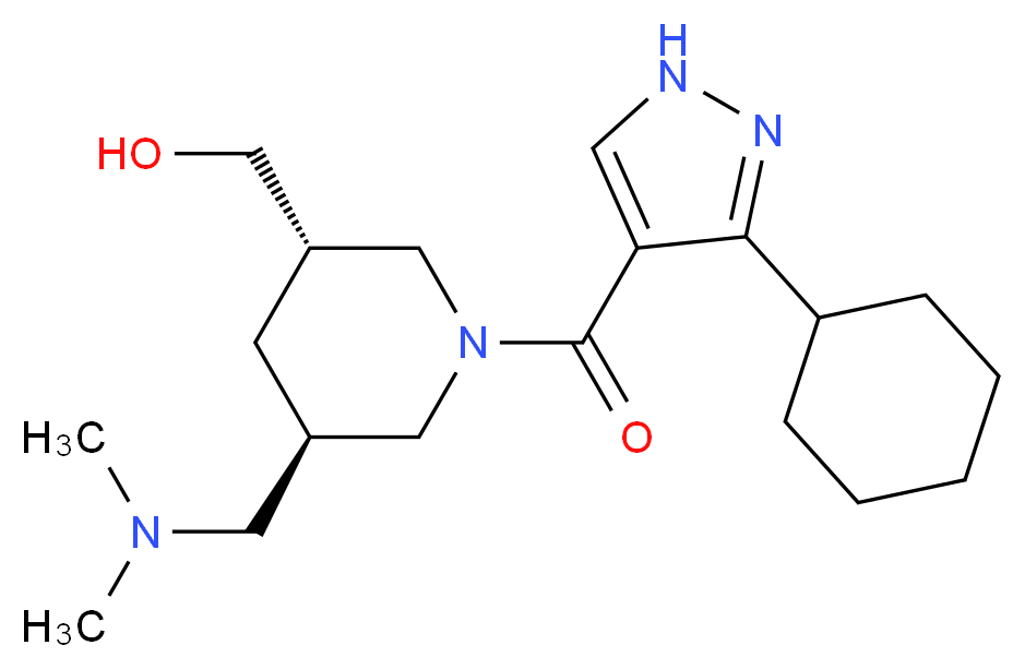 {(3S*,5R*)-1-[(3-cyclohexyl-1H-pyrazol-4-yl)carbonyl]-5-[(dimethylamino)methyl]-3-piperidinyl}methanol_Molecular_structure_CAS_)