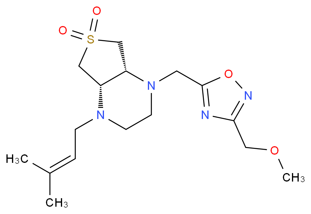 (4aS*,7aR*)-1-{[3-(methoxymethyl)-1,2,4-oxadiazol-5-yl]methyl}-4-(3-methylbut-2-en-1-yl)octahydrothieno[3,4-b]pyrazine 6,6-dioxide_Molecular_structure_CAS_)