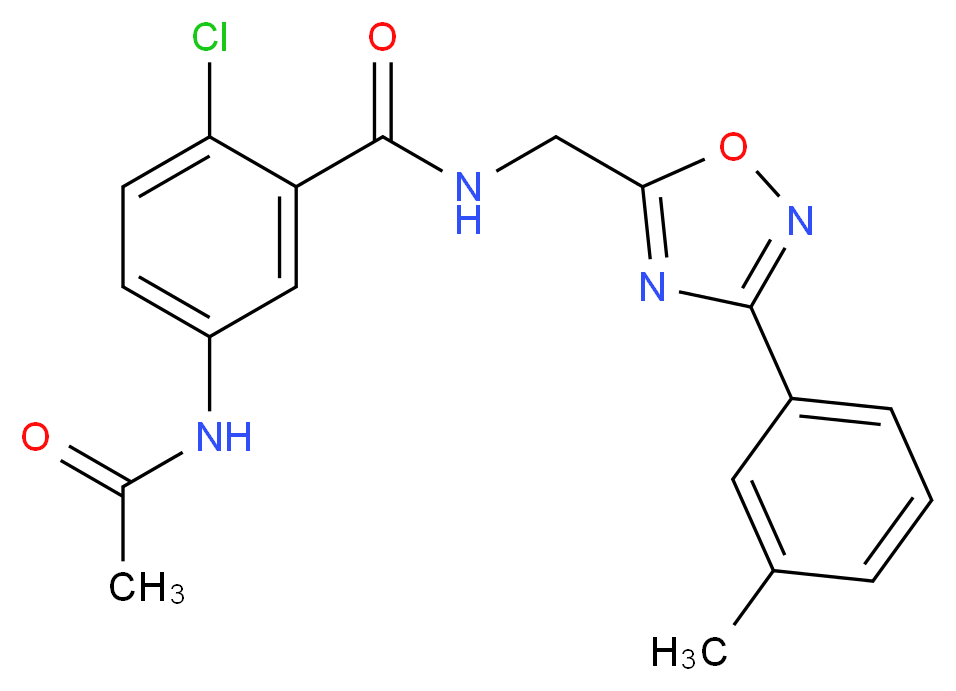 5-(acetylamino)-2-chloro-N-{[3-(3-methylphenyl)-1,2,4-oxadiazol-5-yl]methyl}benzamide_Molecular_structure_CAS_)