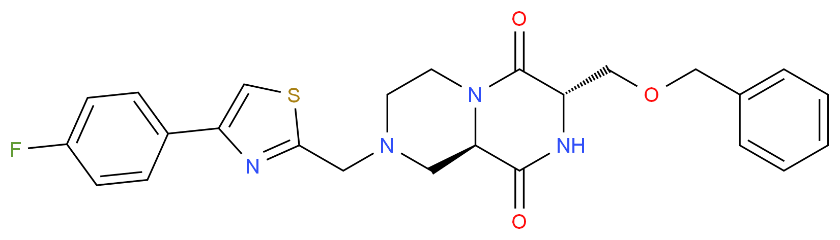 (3S,9aR)-3-[(benzyloxy)methyl]-8-{[4-(4-fluorophenyl)-1,3-thiazol-2-yl]methyl}tetrahydro-2H-pyrazino[1,2-a]pyrazine-1,4(3H,6H)-dione_Molecular_structure_CAS_)