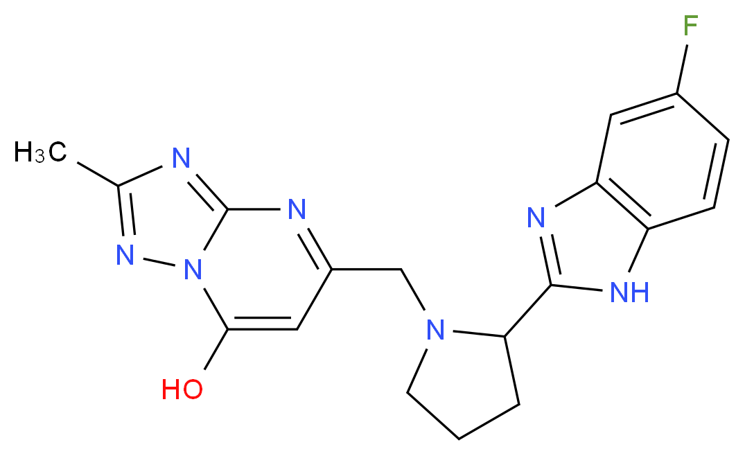 5-{[2-(5-fluoro-1H-benzimidazol-2-yl)-1-pyrrolidinyl]methyl}-2-methyl[1,2,4]triazolo[1,5-a]pyrimidin-7-ol_Molecular_structure_CAS_)