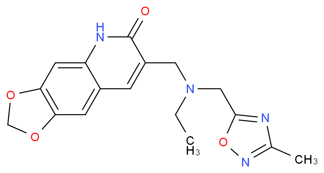 7-({ethyl[(3-methyl-1,2,4-oxadiazol-5-yl)methyl]amino}methyl)[1,3]dioxolo[4,5-g]quinolin-6(5H)-one_Molecular_structure_CAS_)