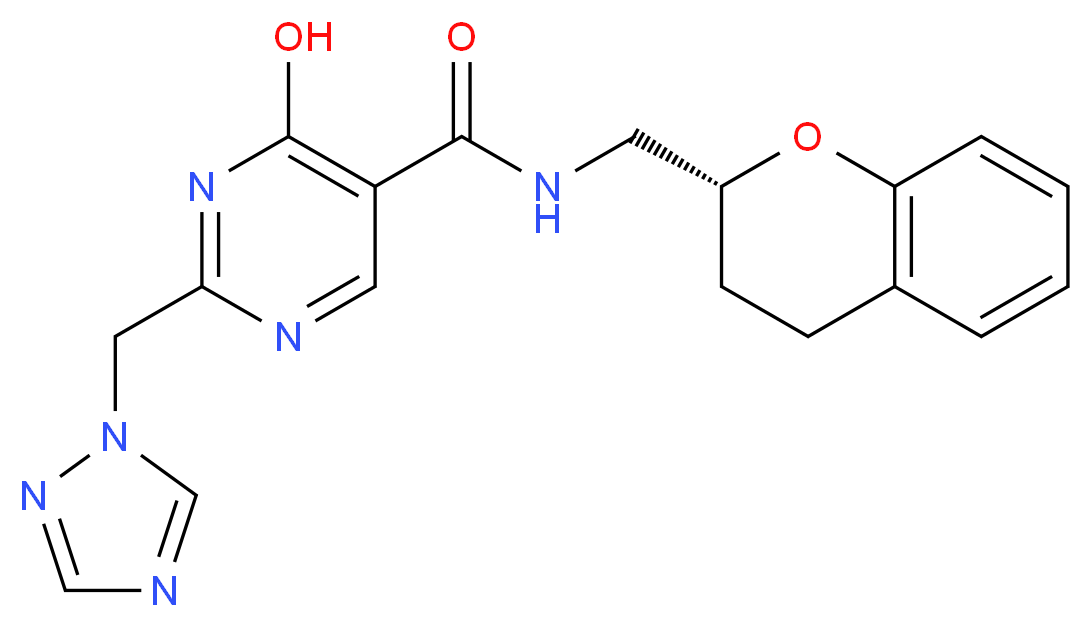 N-[(2R)-3,4-dihydro-2H-chromen-2-ylmethyl]-4-hydroxy-2-(1H-1,2,4-triazol-1-ylmethyl)pyrimidine-5-carboxamide_Molecular_structure_CAS_)