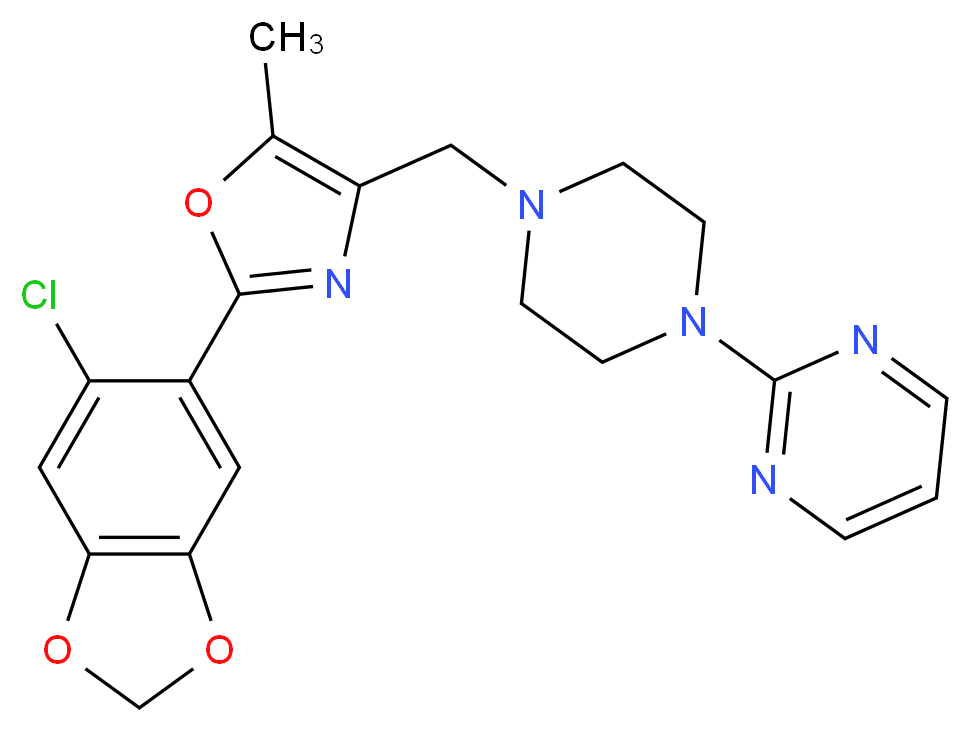2-(4-{[2-(6-chloro-1,3-benzodioxol-5-yl)-5-methyl-1,3-oxazol-4-yl]methyl}-1-piperazinyl)pyrimidine_Molecular_structure_CAS_)