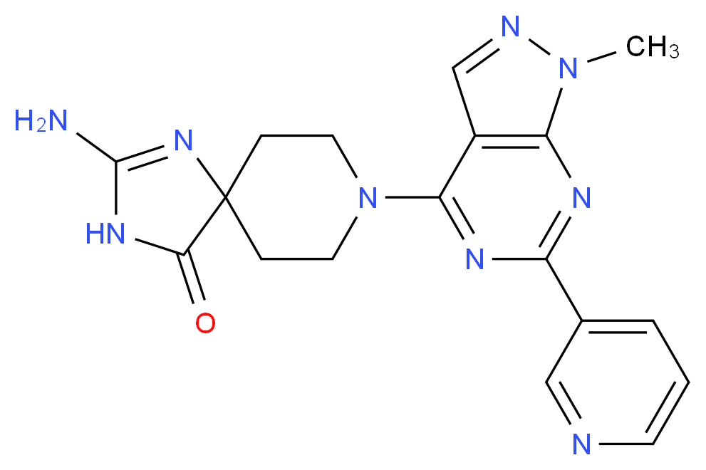 2-amino-8-[1-methyl-6-(3-pyridinyl)-1H-pyrazolo[3,4-d]pyrimidin-4-yl]-1,3,8-triazaspiro[4.5]dec-1-en-4-one_Molecular_structure_CAS_)