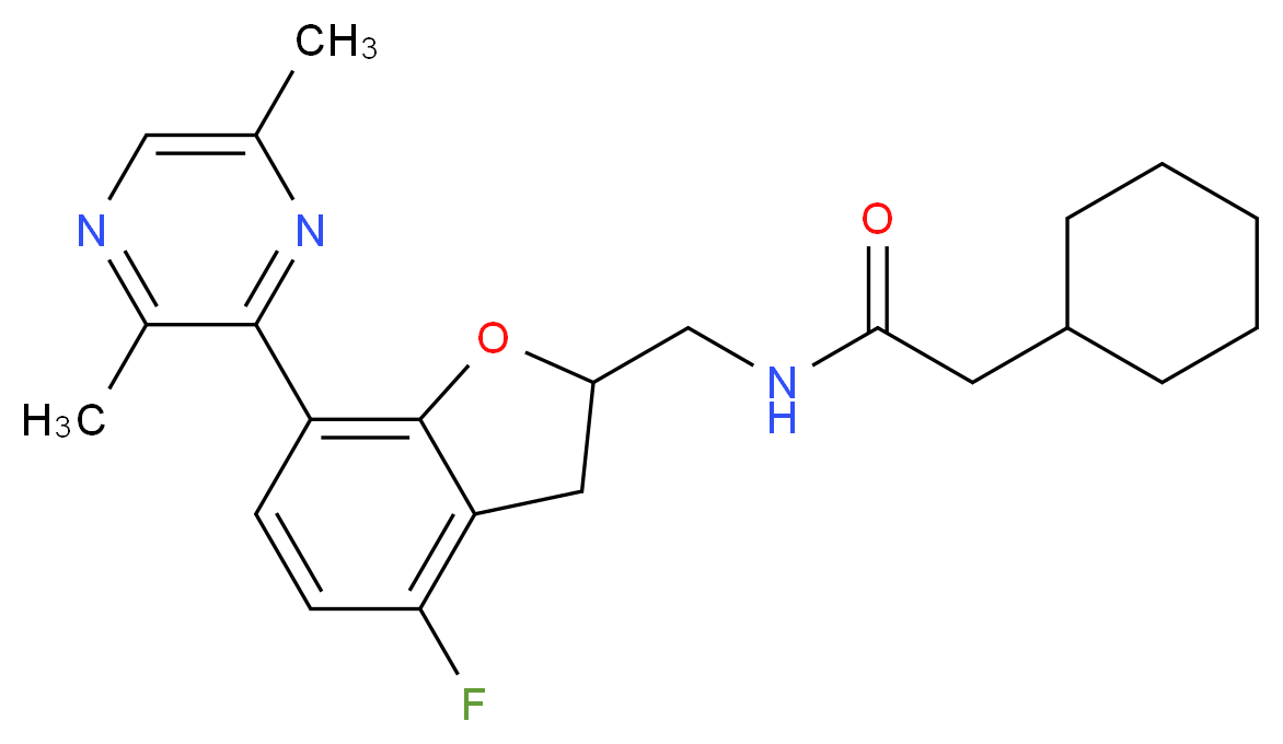 2-cyclohexyl-N-{[7-(3,6-dimethyl-2-pyrazinyl)-4-fluoro-2,3-dihydro-1-benzofuran-2-yl]methyl}acetamide_Molecular_structure_CAS_)