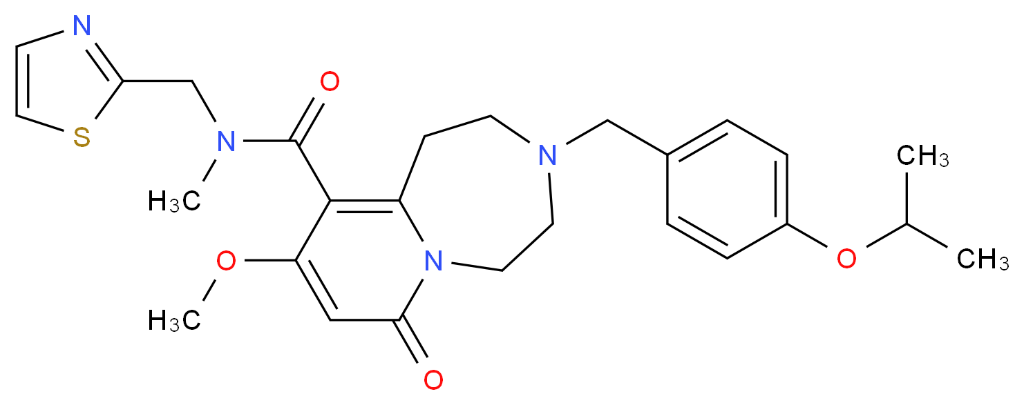 3-(4-isopropoxybenzyl)-9-methoxy-N-methyl-7-oxo-N-(1,3-thiazol-2-ylmethyl)-1,2,3,4,5,7-hexahydropyrido[1,2-d][1,4]diazepine-10-carboxamide_Molecular_structure_CAS_)