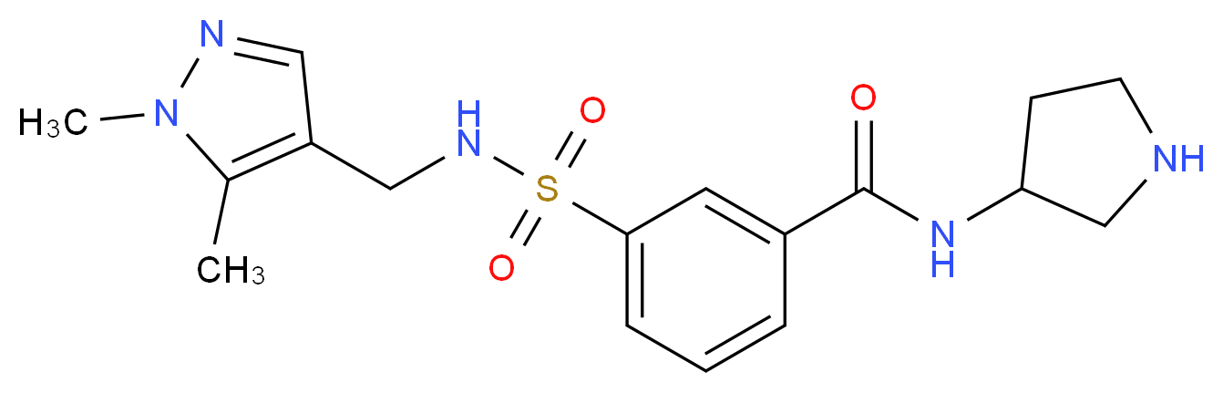 3-({[(1,5-dimethyl-1H-pyrazol-4-yl)methyl]amino}sulfonyl)-N-pyrrolidin-3-ylbenzamide_Molecular_structure_CAS_)