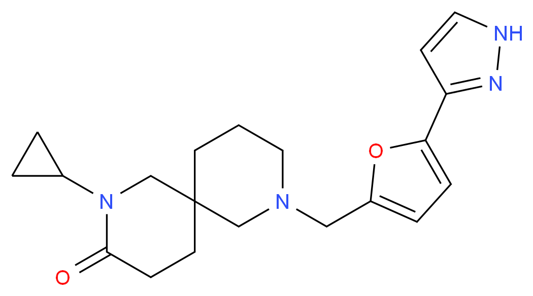 2-cyclopropyl-8-{[5-(1H-pyrazol-3-yl)-2-furyl]methyl}-2,8-diazaspiro[5.5]undecan-3-one_Molecular_structure_CAS_)