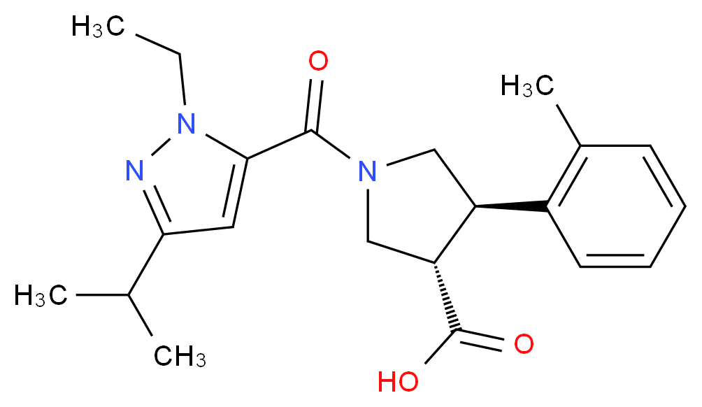 (3S*,4R*)-1-[(1-ethyl-3-isopropyl-1H-pyrazol-5-yl)carbonyl]-4-(2-methylphenyl)pyrrolidine-3-carboxylic acid_Molecular_structure_CAS_)