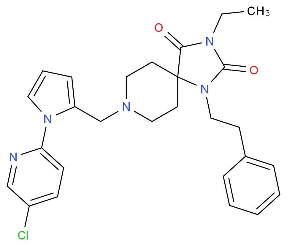 8-{[1-(5-chloro-2-pyridinyl)-1H-pyrrol-2-yl]methyl}-3-ethyl-1-(2-phenylethyl)-1,3,8-triazaspiro[4.5]decane-2,4-dione_Molecular_structure_CAS_)