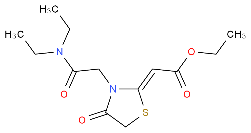 (3-Diethylcarbamoylmethyl-4-oxo-thiazolidin-2-ylidene)-acetic acid ethyl ester_Molecular_structure_CAS_)