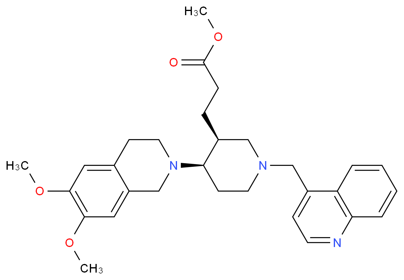 methyl 3-[(3S*,4R*)-4-(6,7-dimethoxy-3,4-dihydro-2(1H)-isoquinolinyl)-1-(4-quinolinylmethyl)-3-piperidinyl]propanoate_Molecular_structure_CAS_)