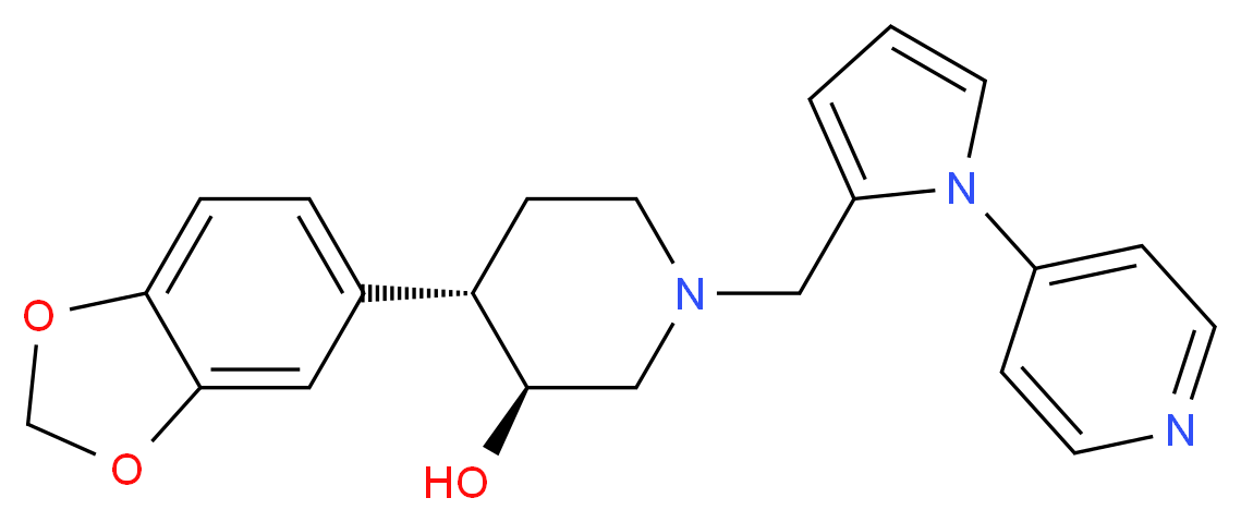 (3S*,4S*)-4-(1,3-benzodioxol-5-yl)-1-[(1-pyridin-4-yl-1H-pyrrol-2-yl)methyl]piperidin-3-ol_Molecular_structure_CAS_)