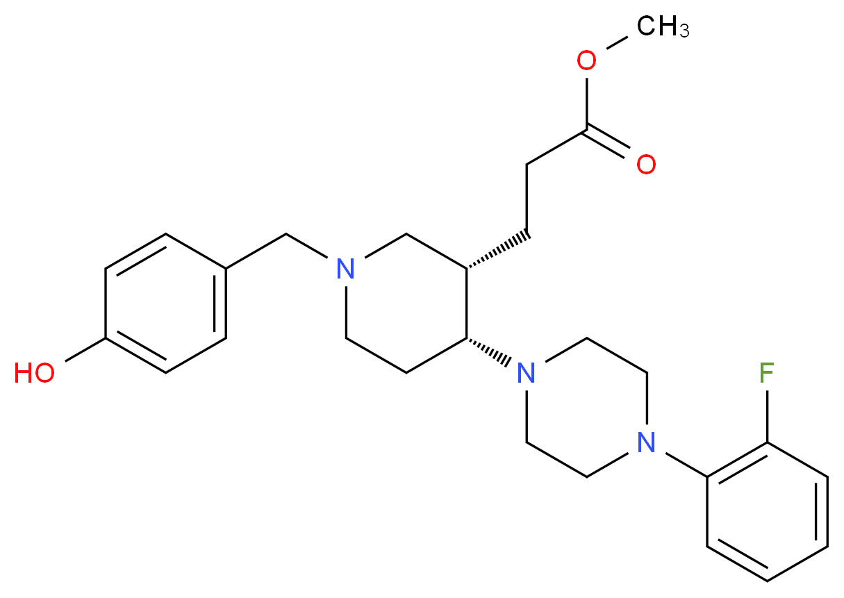methyl 3-[(3S*,4R*)-4-[4-(2-fluorophenyl)-1-piperazinyl]-1-(4-hydroxybenzyl)-3-piperidinyl]propanoate_Molecular_structure_CAS_)
