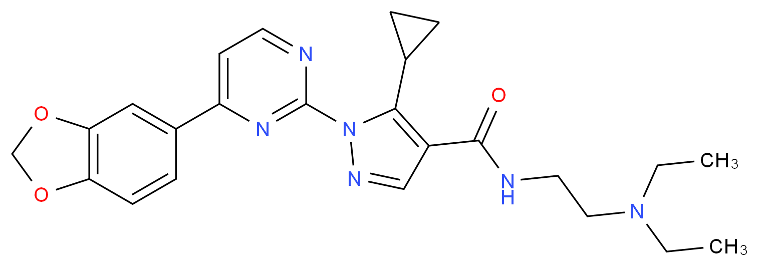 1-[4-(1,3-benzodioxol-5-yl)-2-pyrimidinyl]-5-cyclopropyl-N-[2-(diethylamino)ethyl]-1H-pyrazole-4-carboxamide_Molecular_structure_CAS_)