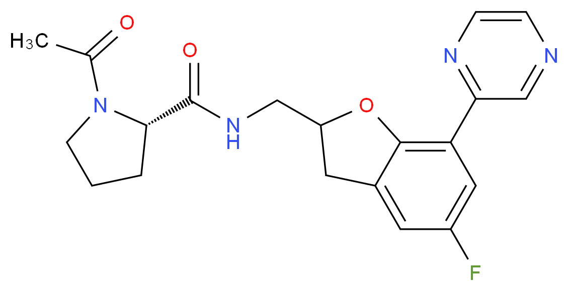 1-acetyl-N-{[5-fluoro-7-(2-pyrazinyl)-2,3-dihydro-1-benzofuran-2-yl]methyl}-L-prolinamide_Molecular_structure_CAS_)