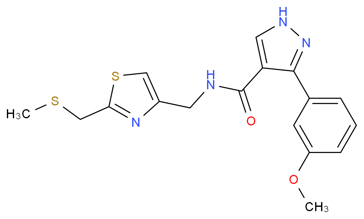3-(3-methoxyphenyl)-N-({2-[(methylthio)methyl]-1,3-thiazol-4-yl}methyl)-1H-pyrazole-4-carboxamide_Molecular_structure_CAS_)