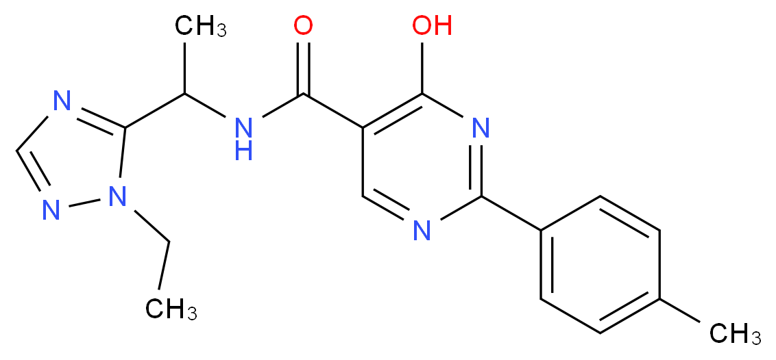 N-[1-(1-ethyl-1H-1,2,4-triazol-5-yl)ethyl]-4-hydroxy-2-(4-methylphenyl)pyrimidine-5-carboxamide_Molecular_structure_CAS_)