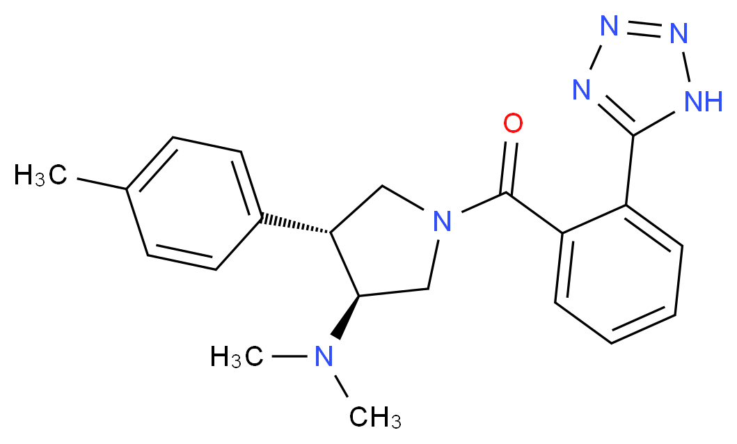 (3S*,4R*)-N,N-dimethyl-4-(4-methylphenyl)-1-[2-(1H-tetrazol-5-yl)benzoyl]pyrrolidin-3-amine_Molecular_structure_CAS_)