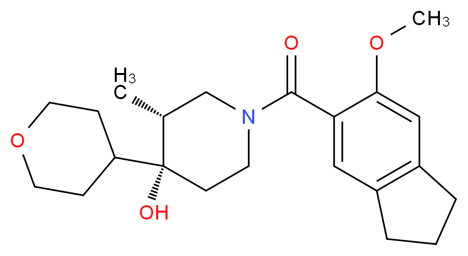 (3R*,4R*)-1-[(6-methoxy-2,3-dihydro-1H-inden-5-yl)carbonyl]-3-methyl-4-(tetrahydro-2H-pyran-4-yl)piperidin-4-ol_Molecular_structure_CAS_)
