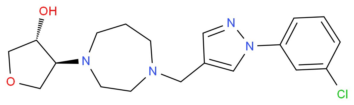 (3R*,4S*)-4-(4-{[1-(3-chlorophenyl)-1H-pyrazol-4-yl]methyl}-1,4-diazepan-1-yl)tetrahydrofuran-3-ol_Molecular_structure_CAS_)
