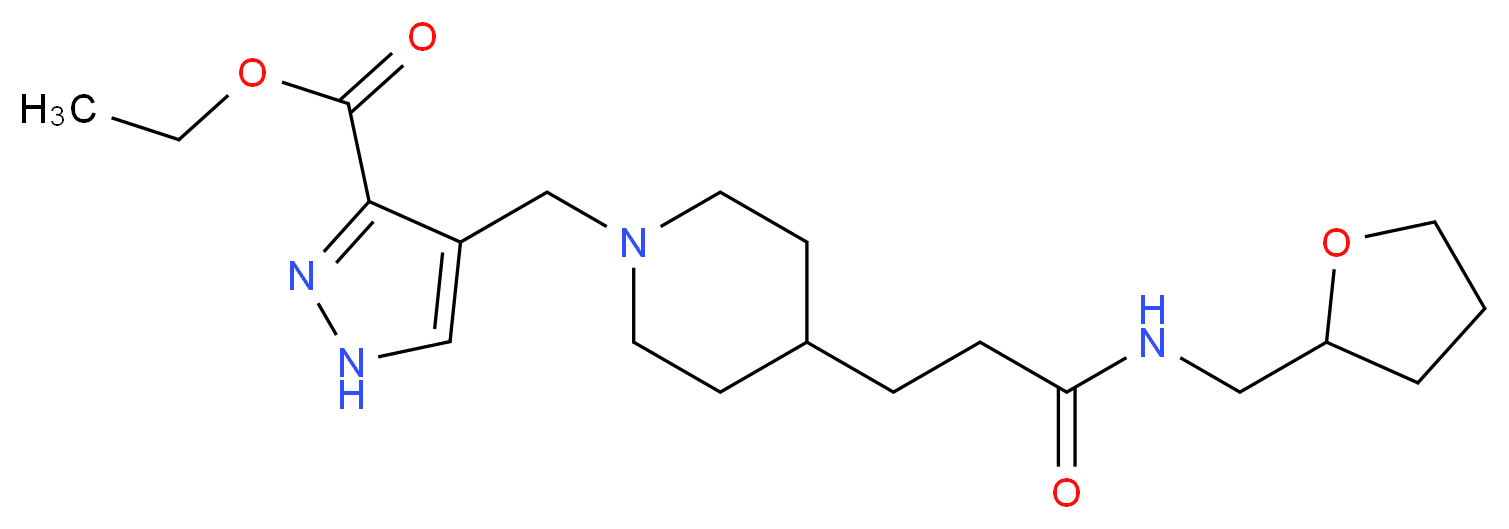ethyl 4-[(4-{3-oxo-3-[(tetrahydro-2-furanylmethyl)amino]propyl}-1-piperidinyl)methyl]-1H-pyrazole-3-carboxylate_Molecular_structure_CAS_)