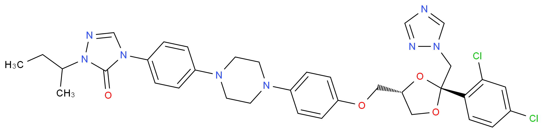 1-(butan-2-yl)-4-{4-[4-(4-{[(2R,4S)-2-(2,4-dichlorophenyl)-2-(1H-1,2,4-triazol-1-ylmethyl)-1,3-dioxolan-4-yl]methoxy}phenyl)piperazin-1-yl]phenyl}-4,5-dihydro-1H-1,2,4-triazol-5-one_Molecular_structure_CAS_)