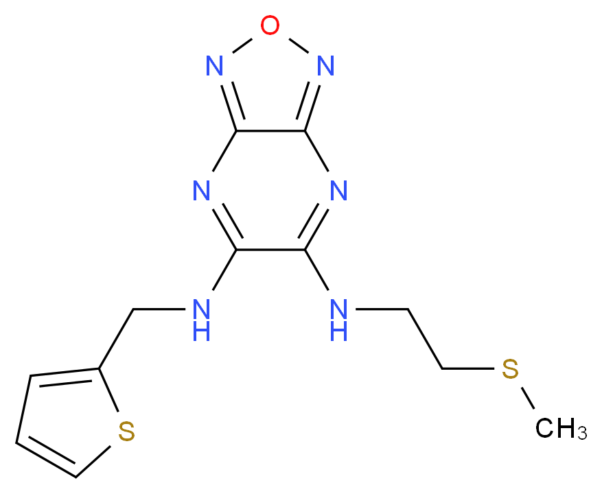 N-[2-(methylthio)ethyl]-N'-(2-thienylmethyl)[1,2,5]oxadiazolo[3,4-b]pyrazine-5,6-diamine_Molecular_structure_CAS_)