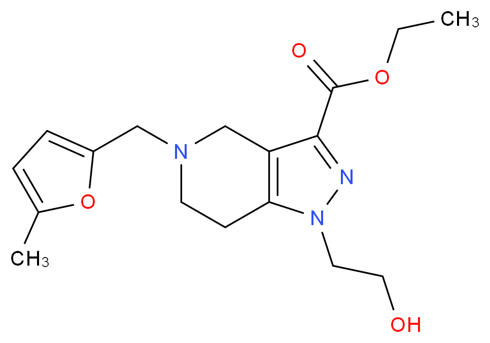 ethyl 1-(2-hydroxyethyl)-5-[(5-methyl-2-furyl)methyl]-4,5,6,7-tetrahydro-1H-pyrazolo[4,3-c]pyridine-3-carboxylate_Molecular_structure_CAS_)
