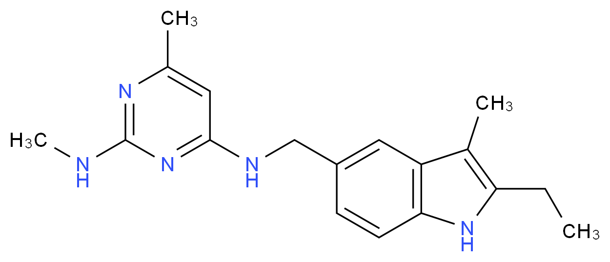 N~4~-[(2-ethyl-3-methyl-1H-indol-5-yl)methyl]-N~2~,6-dimethylpyrimidine-2,4-diamine_Molecular_structure_CAS_)