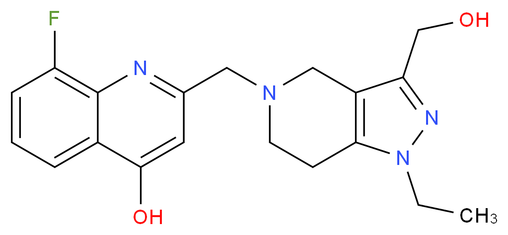 2-{[1-ethyl-3-(hydroxymethyl)-1,4,6,7-tetrahydro-5H-pyrazolo[4,3-c]pyridin-5-yl]methyl}-8-fluoroquinolin-4-ol_Molecular_structure_CAS_)