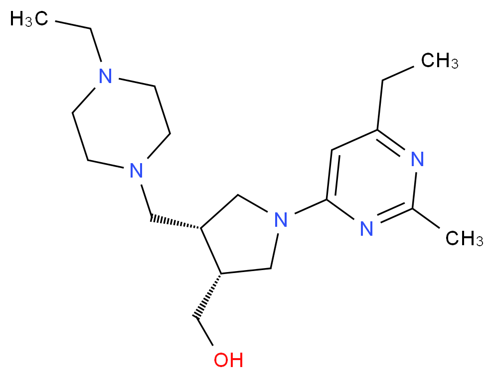 {(3R*,4R*)-1-(6-ethyl-2-methylpyrimidin-4-yl)-4-[(4-ethylpiperazin-1-yl)methyl]pyrrolidin-3-yl}methanol_Molecular_structure_CAS_)