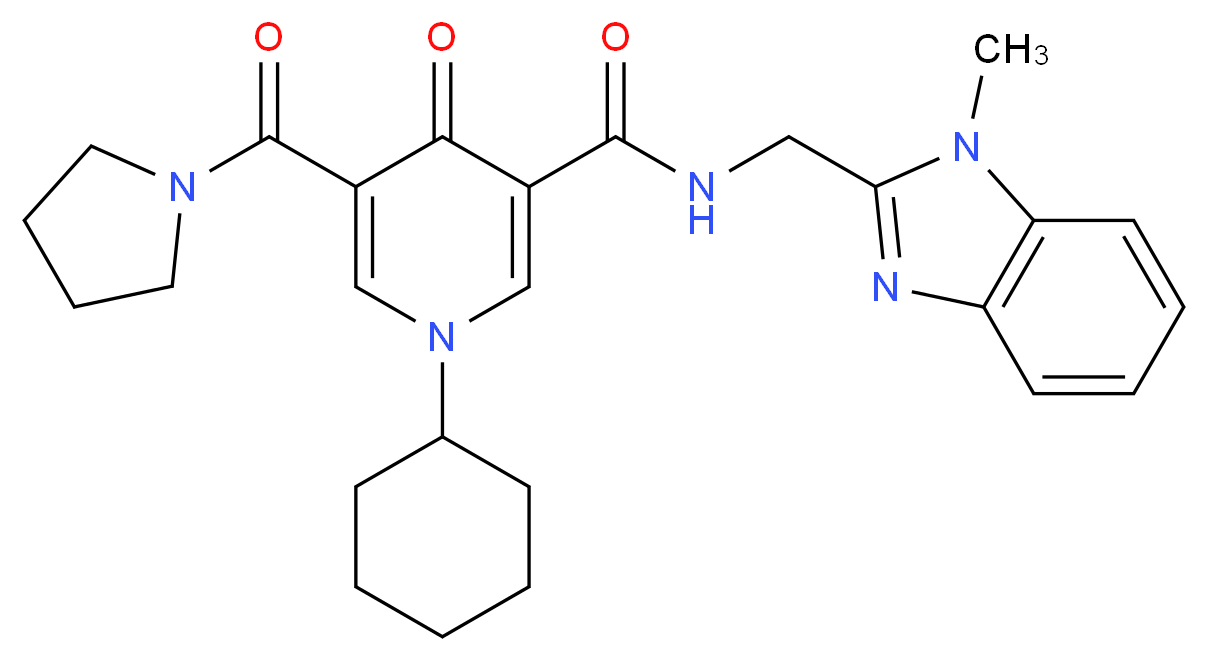 1-cyclohexyl-N-[(1-methyl-1H-benzimidazol-2-yl)methyl]-4-oxo-5-(1-pyrrolidinylcarbonyl)-1,4-dihydro-3-pyridinecarboxamide_Molecular_structure_CAS_)